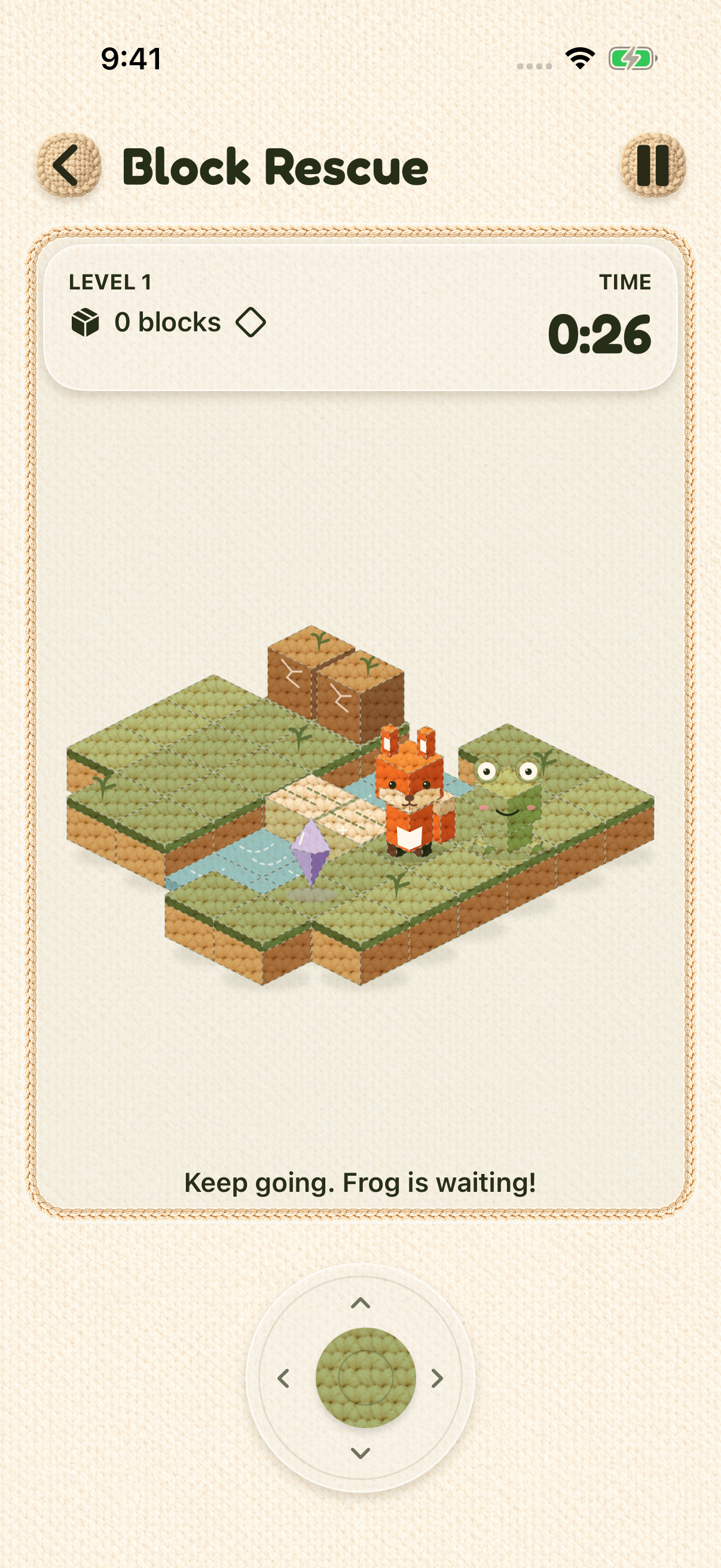 Block Rescue running in PictoPop’s native Yarnwood theme
